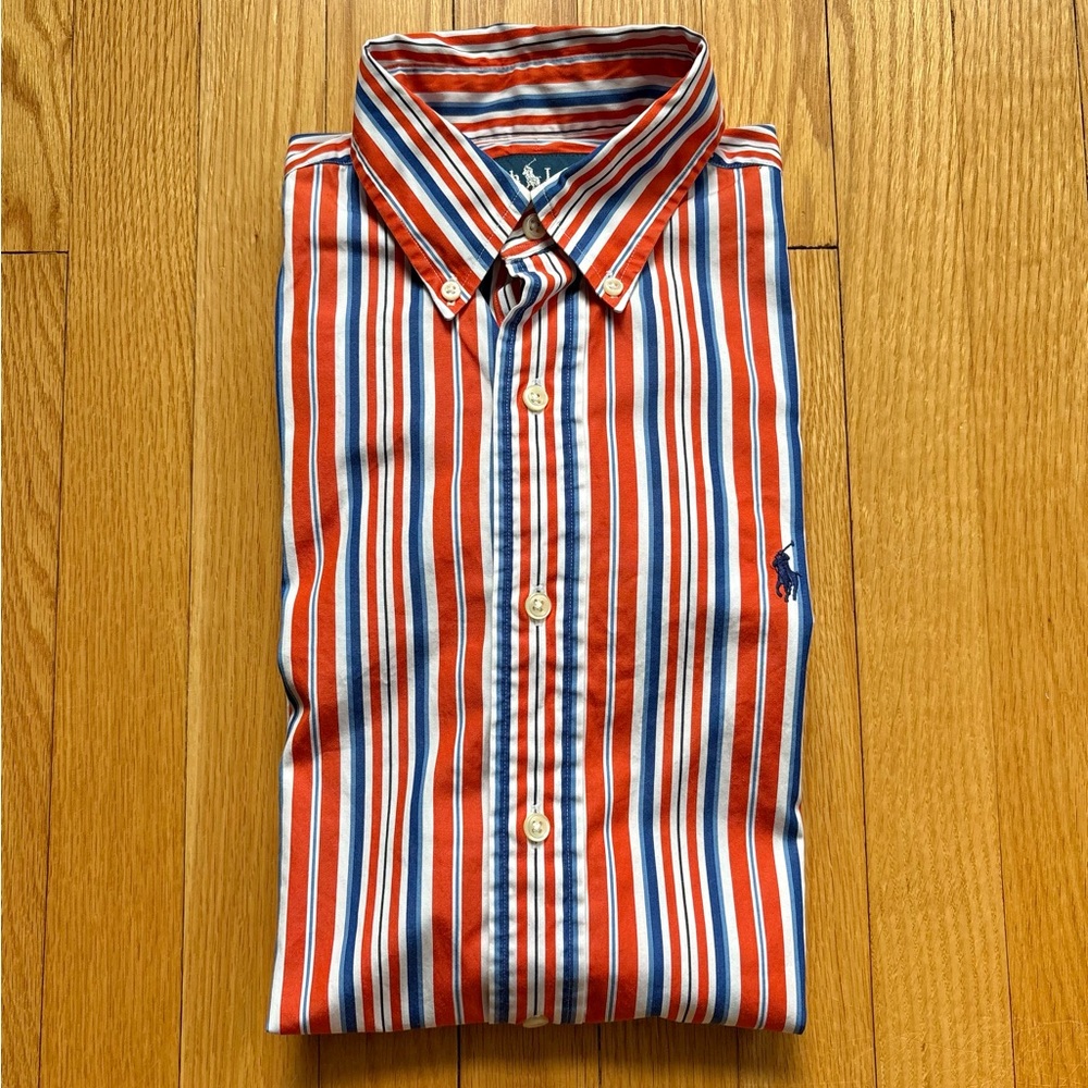 Lot 2 Polo Ralph Lauren Mens Long Sleeve Dress Shirt Small Stripes Multicolor - Picture 2 of 7